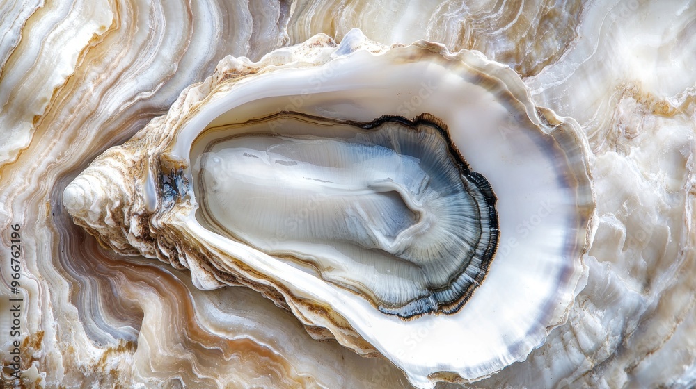 Close-up of a White Oyster Shell with Brown and Black Bands Close-up of a White Oyster Shell with Brown and Black Bands