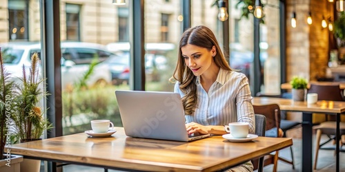 Woman working on laptop at cafe, work, laptop, cafe, female, business, freelancer, productivity, technology, internet, wireless