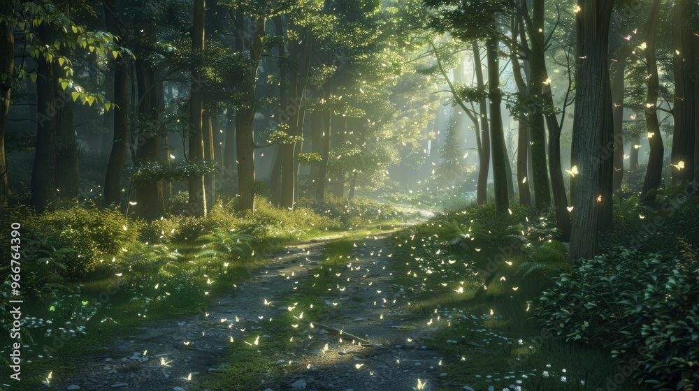 Obraz premium Magical Forest Path with Butterflies.