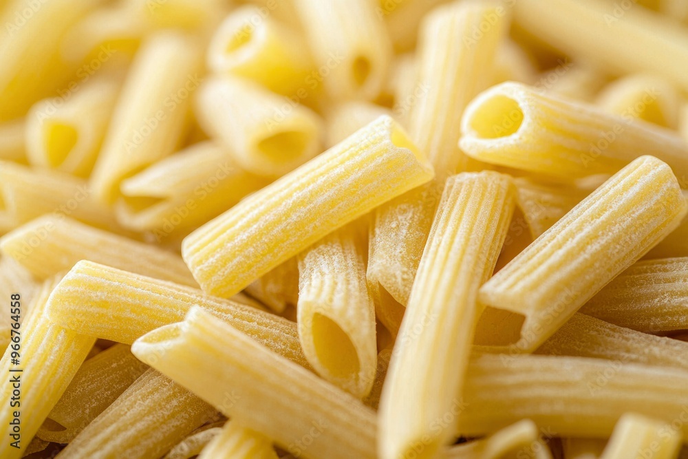 Close-up of Raw Penne Pasta with a Light Dusting of Flour Close-up of Raw Penne Pasta with a Light Dusting of Flour