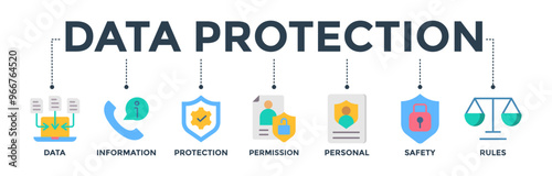 Data protection banner web icon concept with icon of data, information, protection, permission, personal, safety, and rules 
