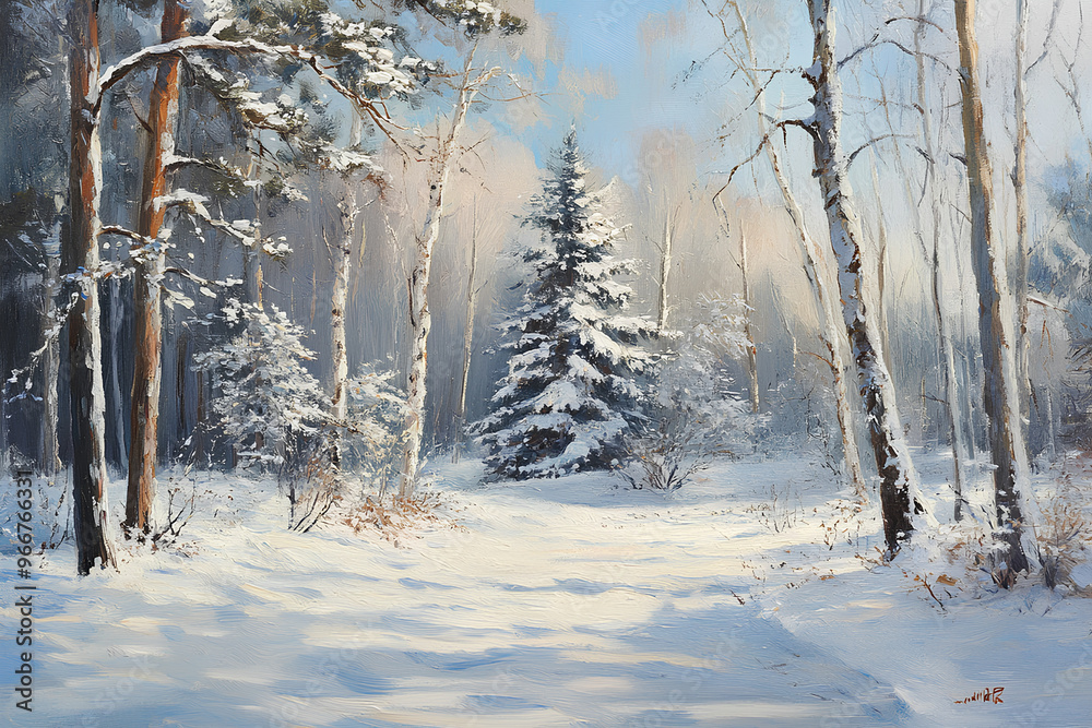 A serene winter landscape featuring snow-covered trees and a peaceful pathway. A serene winter landscape featuring snow-covered trees and a peaceful pathway.