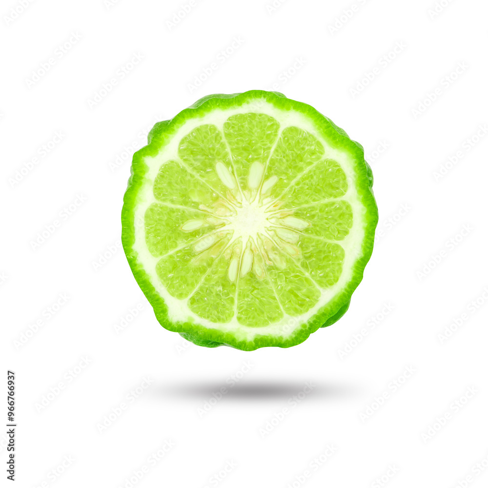 Flying bergamot half slice isolated on white background , clipping path. Flying bergamot half slice isolated on white background , clipping path.