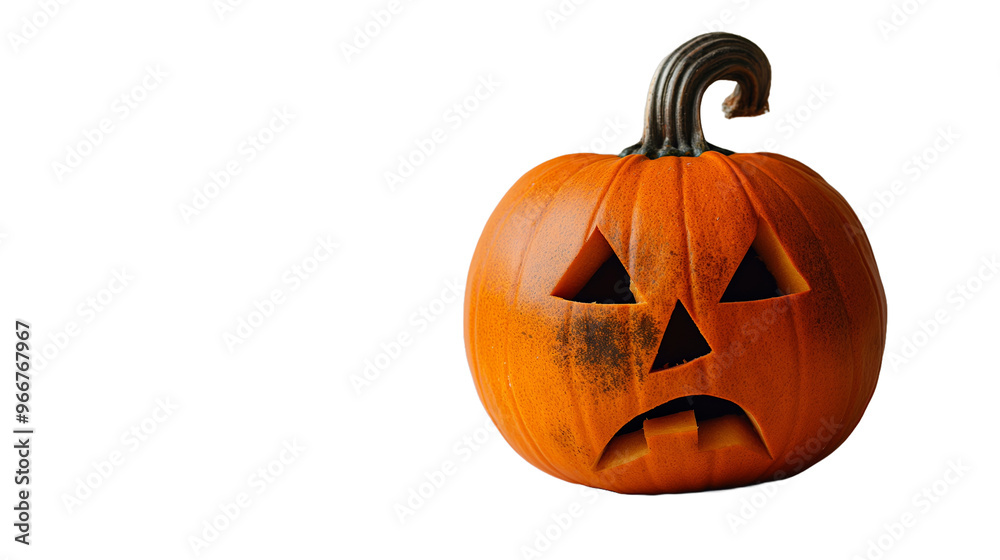 Halloween pumpkin sad face Jack O'Lantern copy space On Transparent Background. Halloween pumpkin sad face Jack O'Lantern copy space On Transparent Background.