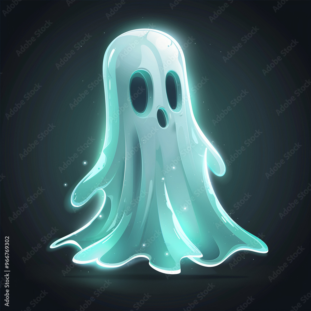 Cartoon Ghost with Glowing Aura in Dark Background
Cartoon Ghost with Glowing Aura in Dark Background