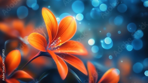 Vibrant orange lilies with bokeh background, artistic floral close-up. Nature and beauty concept