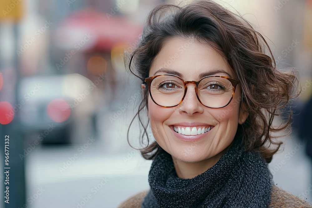 Woman, portrait and smile with glasses in closeup, entrepreneur and vision for career. Designer, happiness and worker with confidence on break in city for relax in town with professional, ai Woman, portrait and smile with glasses in closeup, entrepreneur and vision for career. Designer, happiness and worker with confidence on break in city for relax in town with professional, ai