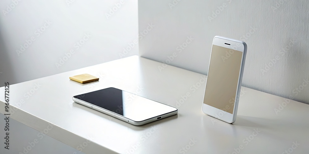 A minimalist white desk holds a blank credit card and a modern smartphone showcasing a mobile payment app's user interface in a clean, empty space. A minimalist white desk holds a blank credit card and a modern smartphone showcasing a mobile payment app's user interface in a clean, empty space.