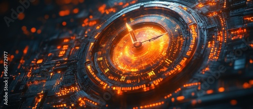 Futuristic Clock with Glowing Orange Details photo