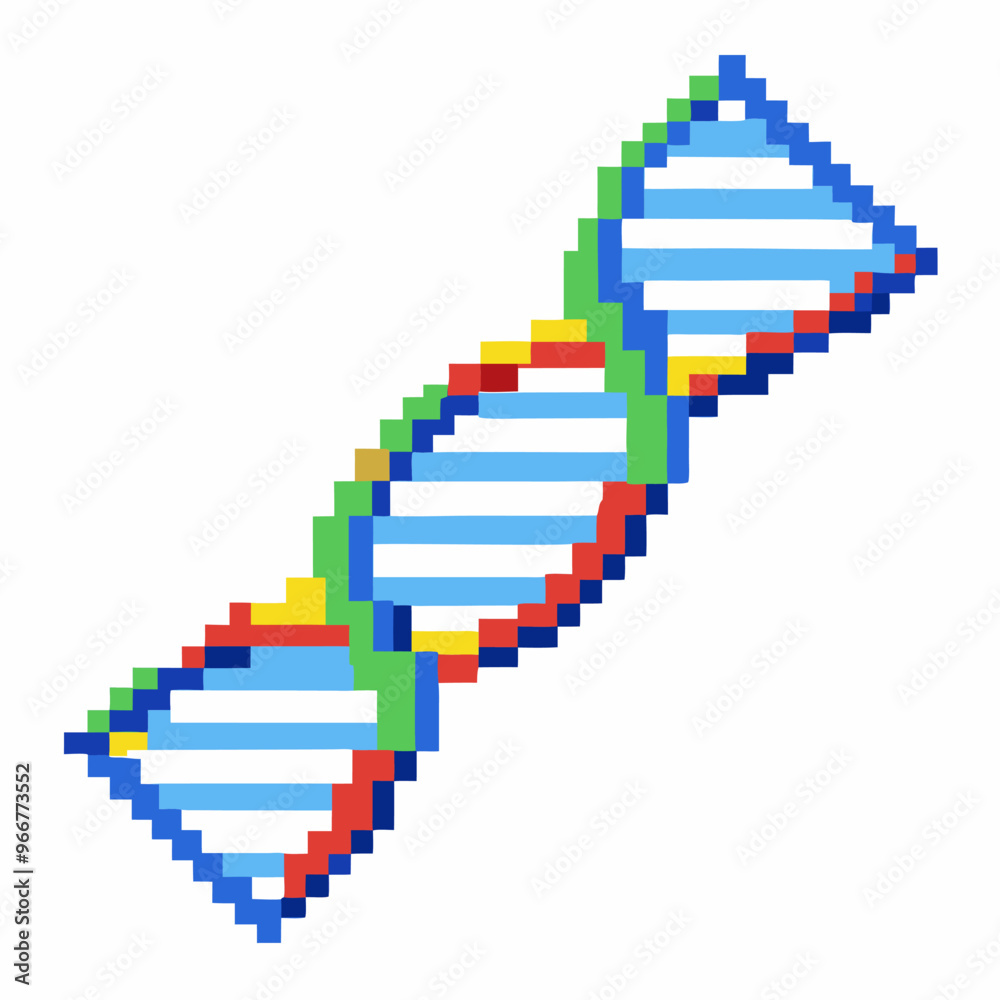 Obraz premium Pixel Art DNA Helix Colorful Digital Representation of Genetics