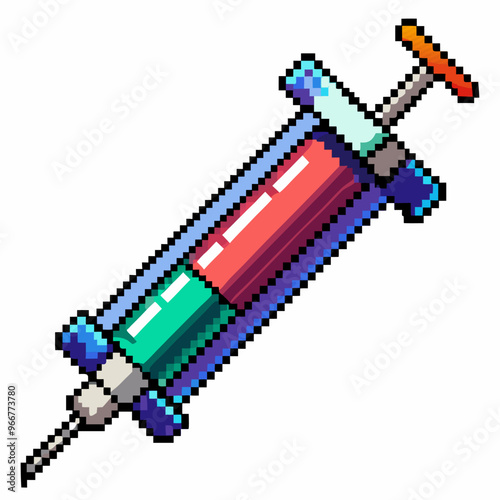 Retro Pixel Art Syringe Illustration Colorful Medical Design