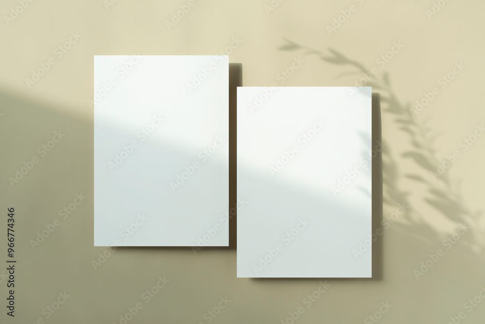 Fototapeta premium 식물 그림자와 빈 카드 목업