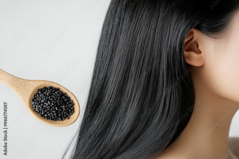 Sesame extract helps nourish hair to be shiny and strong. Sesame extract , Generative AI Sesame extract helps nourish hair to be shiny and strong. Sesame extract , Generative AI