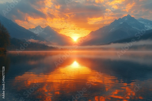 Sunrise over Mountain Lake