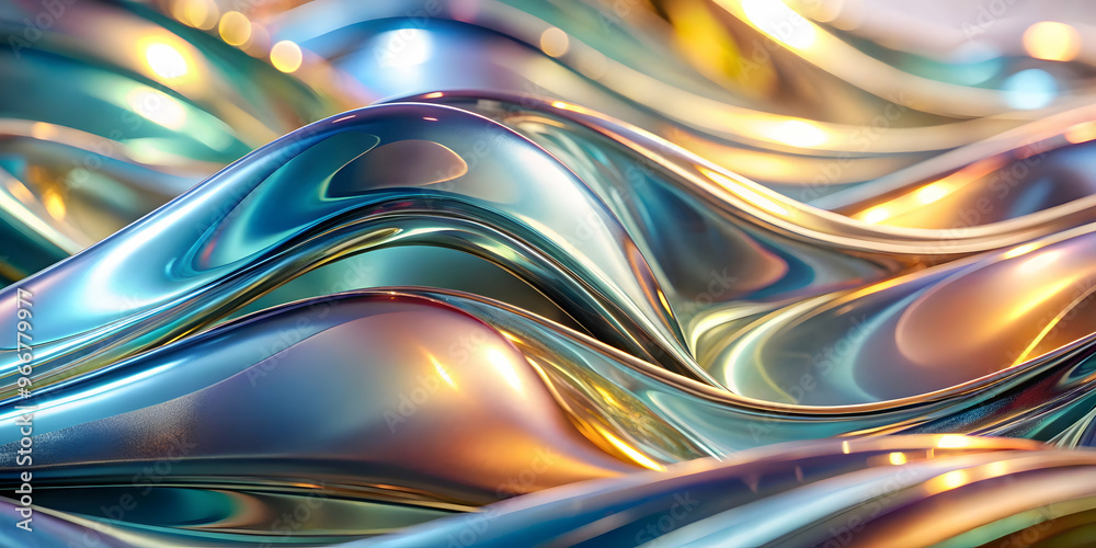 Abstract Liquid Metal Waves: Shimmering and iridescent, abstract waves ...