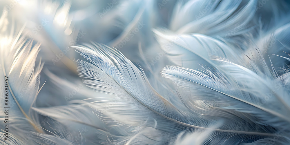 Obraz premium Azure Dreams: Soft, downy feathers in ethereal blue hues create a tranquil and serene abstract background.