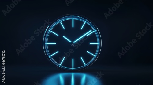 Wallpaper Mural Futuristic Neon Blue Clock on Dark Background with Glowing Hour and Minute Hands Torontodigital.ca
