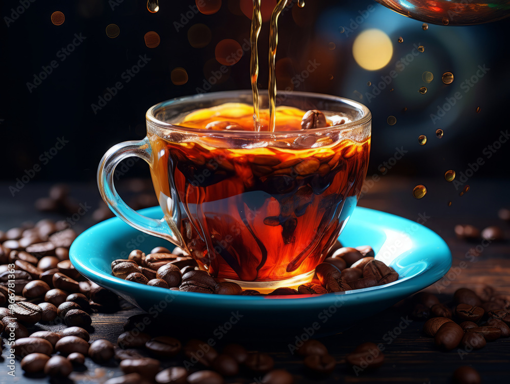Bright Photo of liquid splash and coffee beans on white background Bright Photo of liquid splash and coffee beans on white background