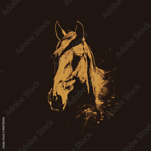 Abstract illustration of a horse head in gold tones
 photo