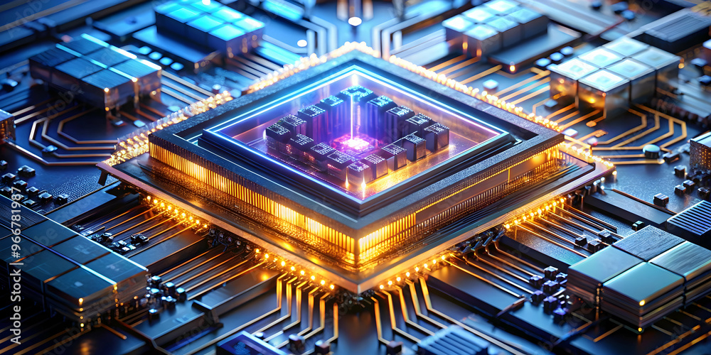 Quantum Core: A futuristic CPU pulsates with energy, illuminating the intricate circuitry in a symphony of technology and power. Quantum Core: A futuristic CPU pulsates with energy, illuminating the intricate circuitry in a symphony of technology and power.