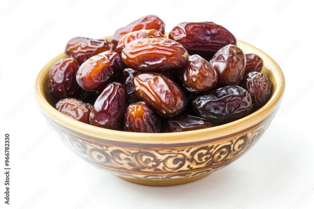A bowl of dates fruit in white background. Ramadan Conceptual photo with generative ai A bowl of dates fruit in white background. Ramadan Conceptual photo with generative ai