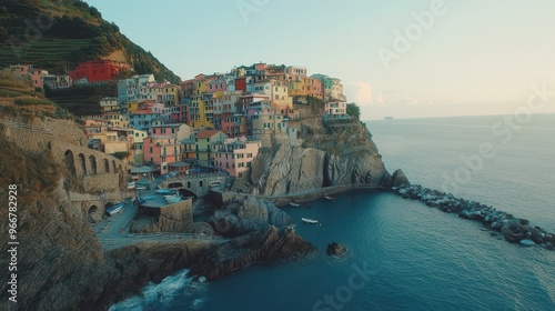 Stunning Coastal Village of Manarola, Italy: A Picturesque Panorama of Vibrant Homes and Serene Seascape