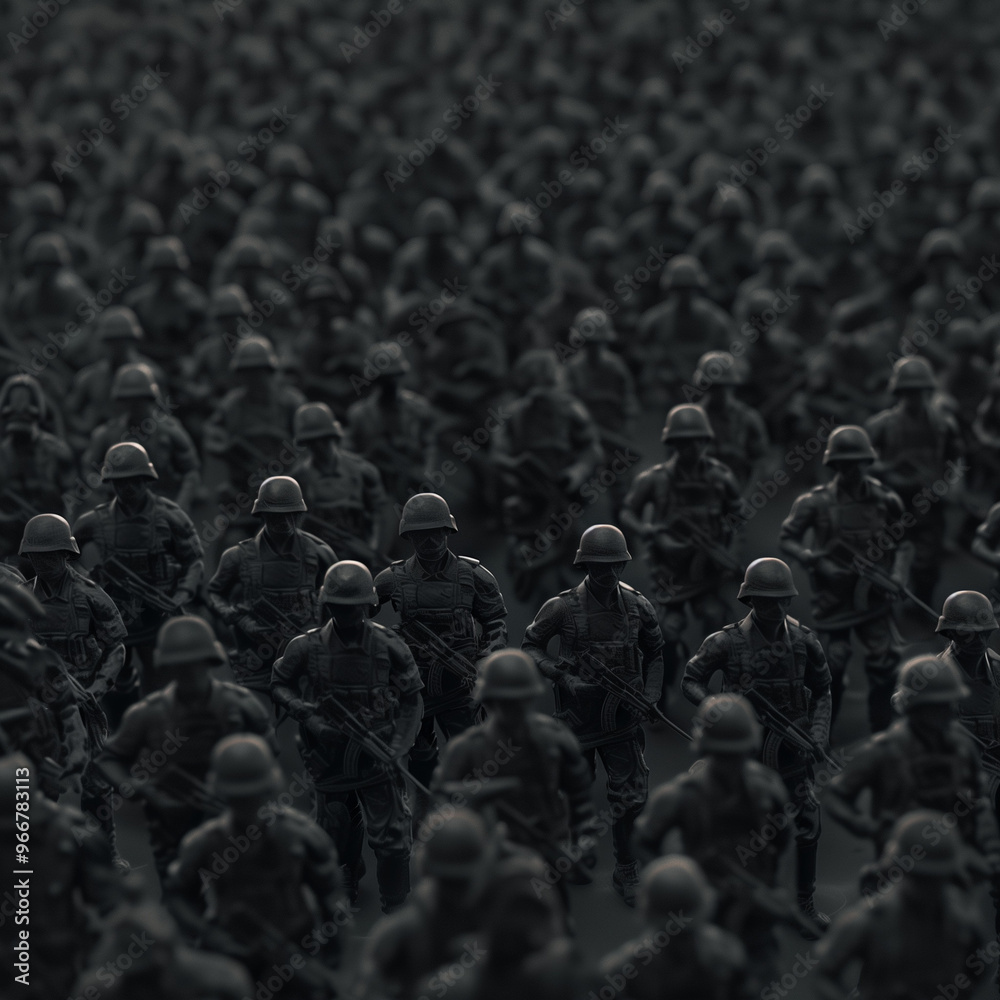 Obraz premium Mass of soldiers advancing in formation