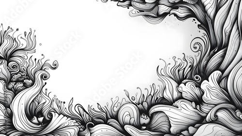 doodle abstract flower white and black on white background with copy space