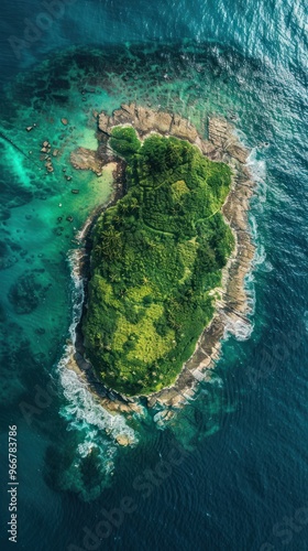 Aerial view of a small island in the ocean.