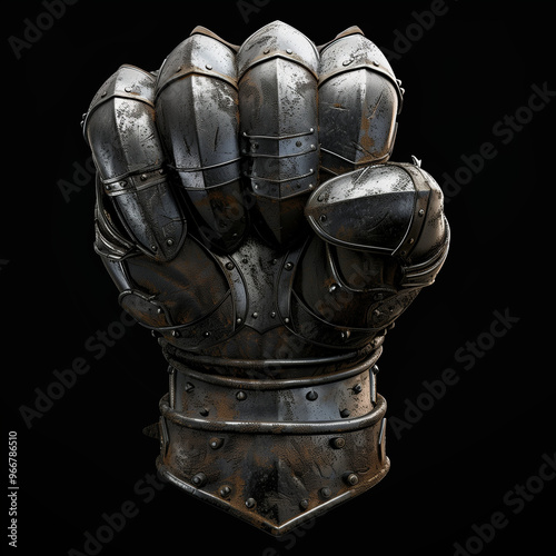 Shiny Steel-Plated Gauntlet Fist with Riveted Armor
 photo