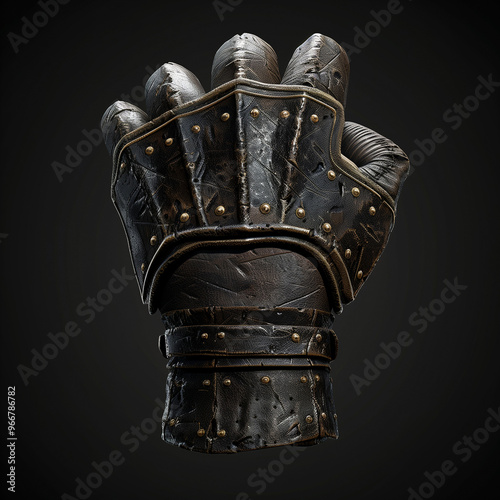 Medieval Dark Steel Gauntlet Fist with Rivets
