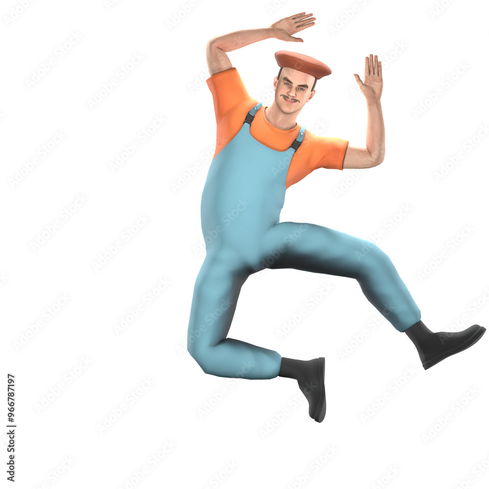 3D Professional in Art. A male painter jumping with an excited expression and hands raised up, as if celebrating a moment of victory or success in his work. Male Painter Cartoon 3D Professional in Art. A male painter jumping with an excited expression and hands raised up, as if celebrating a moment of victory or success in his work. Male Painter Cartoon