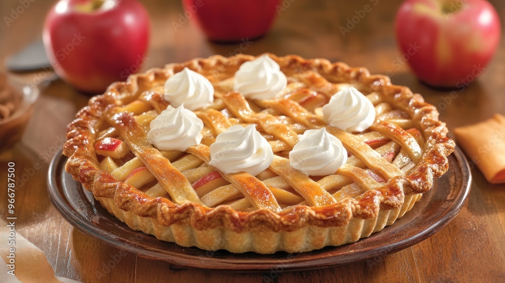 A Freshly Baked Apple Pie with Whipped Cream A Freshly Baked Apple Pie with Whipped Cream