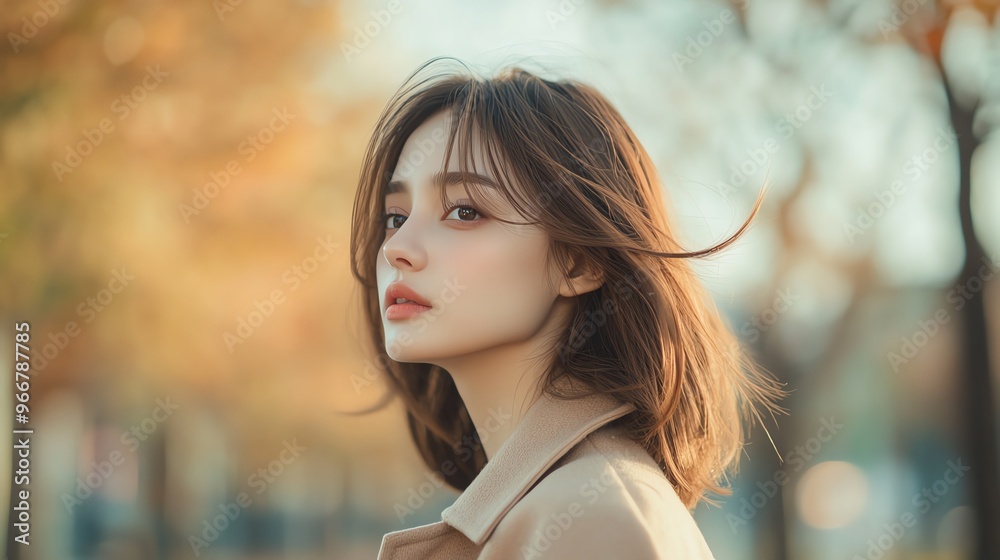 A contemplative woman stands gracefully in an autumn landscape, embodying beauty and tranquility amidst vibrant fall colors. A contemplative woman stands gracefully in an autumn landscape, embodying beauty and tranquility amidst vibrant fall colors.