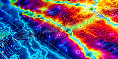 Heatmap Topography: Abstract, vivid, and mesmerizing, this heatmap topography image uses a vibrant color palette to depict complex terrain. The intricate lines and contours create a sense of depth and