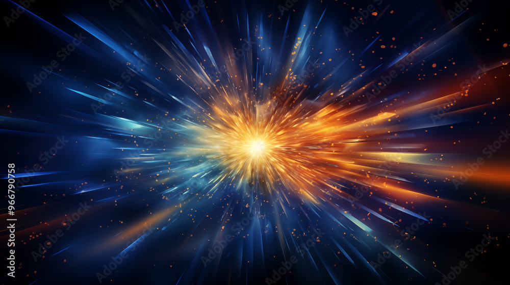 Fototapeta premium Deep Distance Illuminated: Dynamic Blue Light Rays Merging Nanopunk and Light Academia