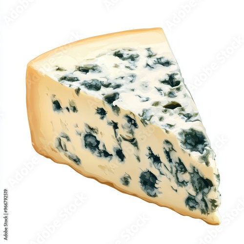 A delicious wedge of blue cheese showcasing rich marbling and creamy texture, perfect for gourmet dishes and cheese platters. photo