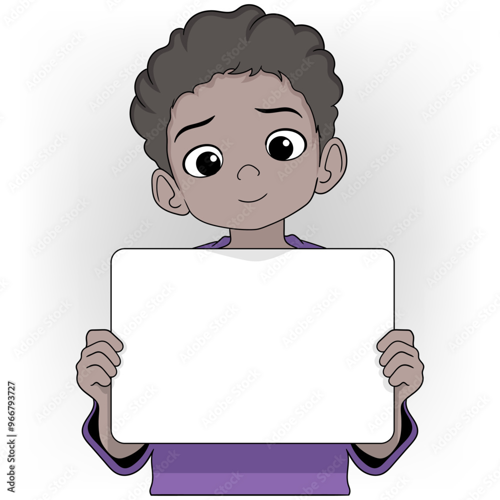 The black youth is holding a blank piece of paper as an announcement The black youth is holding a blank piece of paper as an announcement