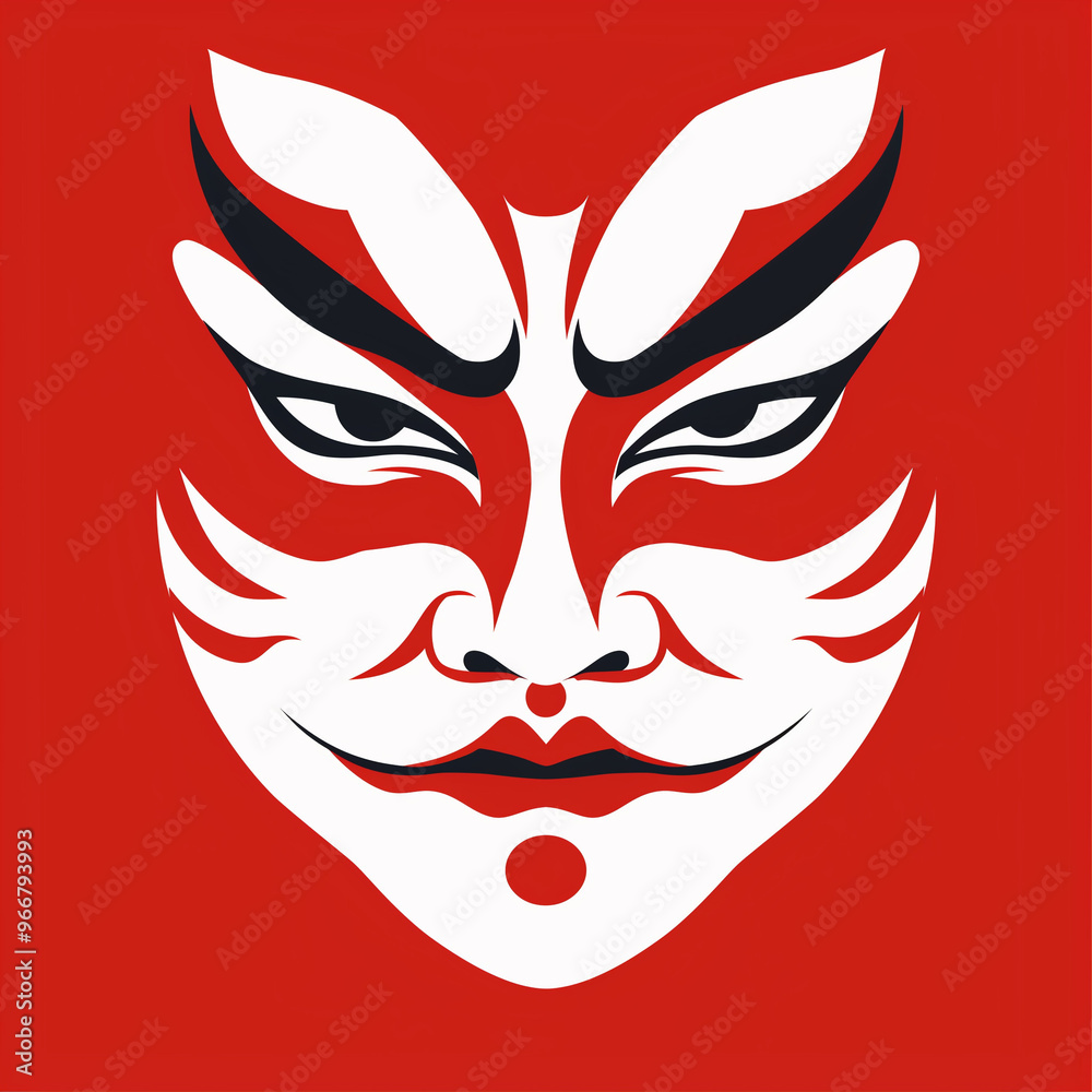 Bold Red and White Asian Mask with Symmetrical Design
Bold Red and White Asian Mask with Symmetrical Design