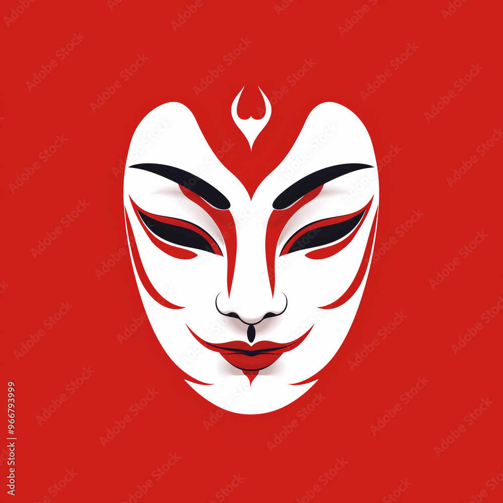 Minimalist White and Red Asian Mask with Delicate Facial Markings
