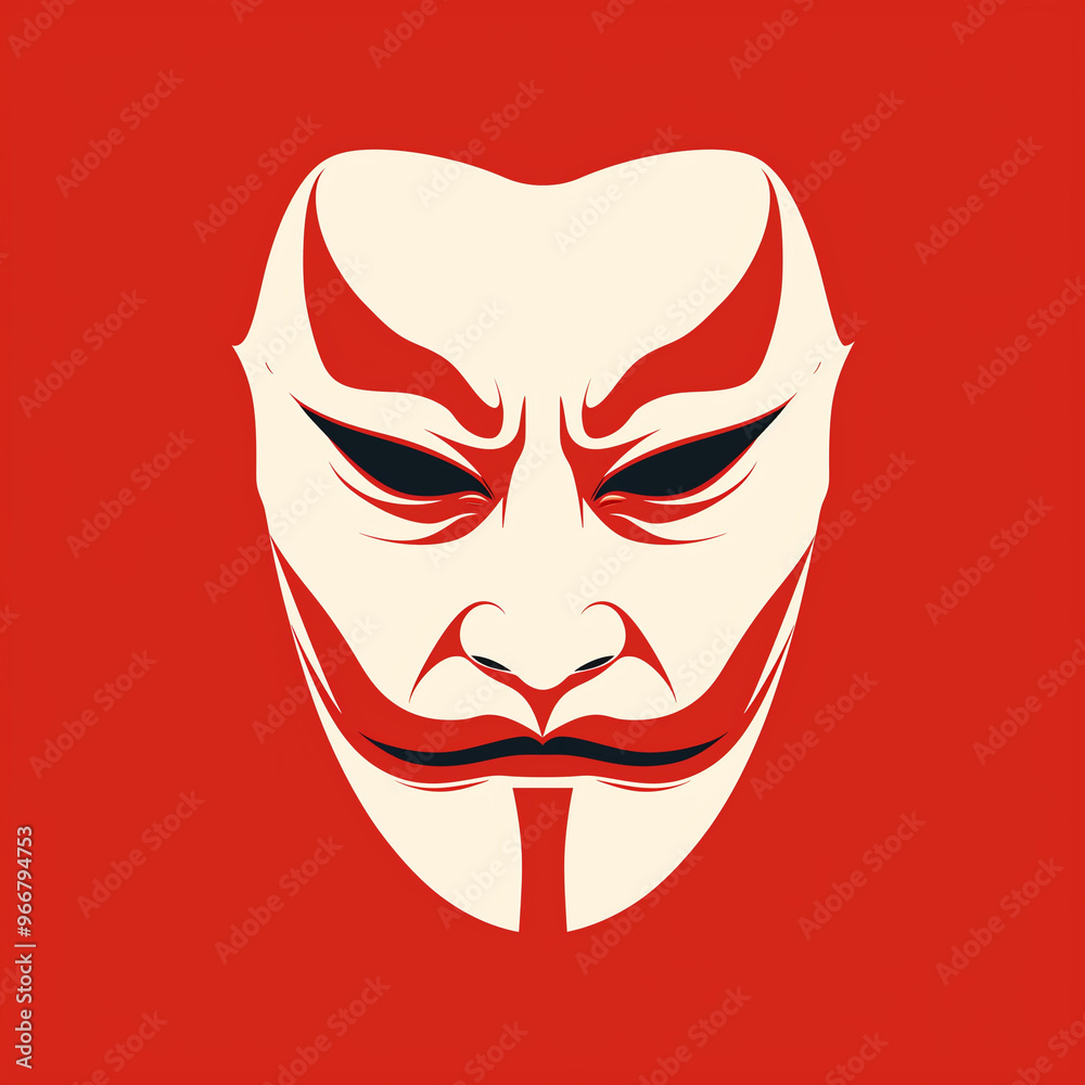 Minimalist White Mask with Red Markings on Red Background
Minimalist White Mask with Red Markings on Red Background