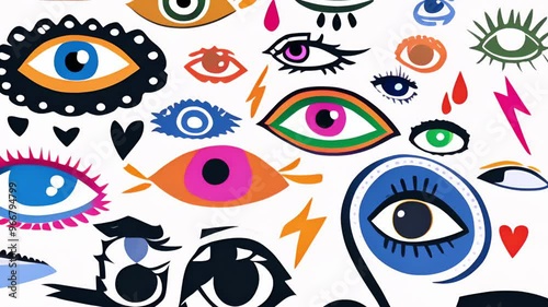 Wallpaper Mural Colorful eyes and abstract shapes animation on white background Torontodigital.ca