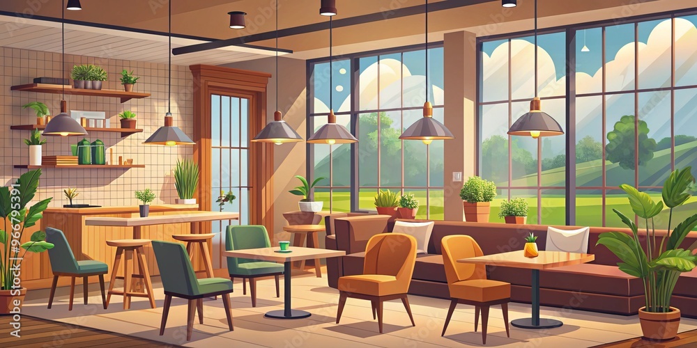 A charming cafe warmly invites guests to linger, with plush seating and a tantalizing display of menu items A charming cafe warmly invites guests to linger, with plush seating and a tantalizing display of menu items