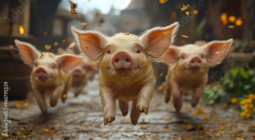 “Cinematic Still of Flying Pigs with Wings” 