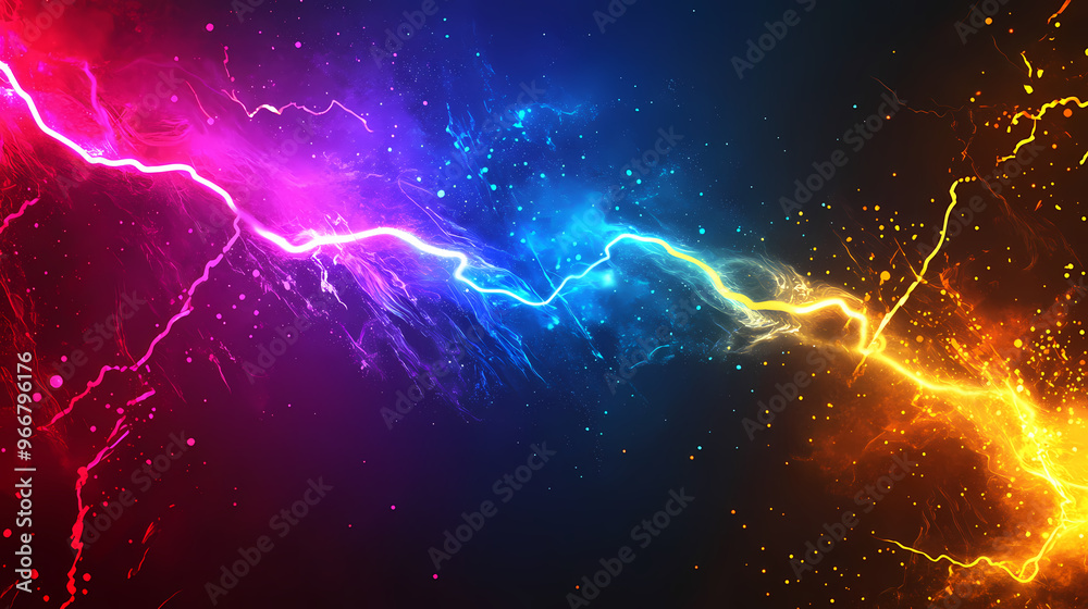 Colorful lightning flashing in the night sky Colorful lightning flashing in the night sky