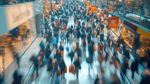 Wallpaper Mural Dynamic crowd of shoppers with bags and discount banners, Black Friday, frenzy of deals Torontodigital.ca