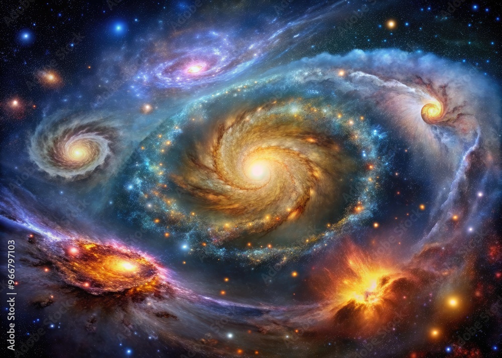 Celestial landscape of swirling galaxies, shimmering stars, and vibrant nebulas set against a deep blackness, evoking a sense of infinite possibilities and cosmic wonder. Celestial landscape of swirling galaxies, shimmering stars, and vibrant nebulas set against a deep blackness, evoking a sense of infinite possibilities and cosmic wonder.