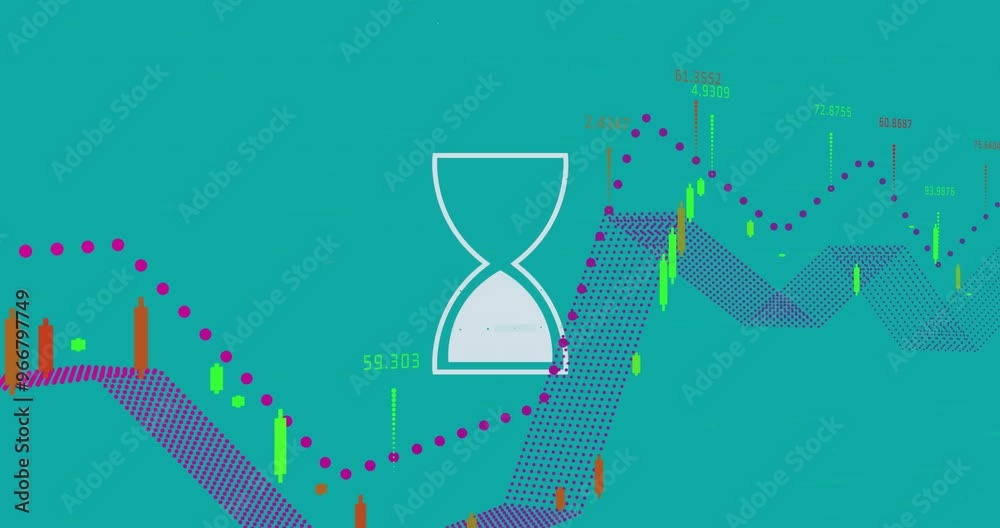 Animation of data processing and diagrams over hourglass