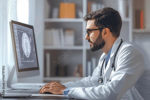 Doctor conducting a telemedicine appointment, modern medical care, remote healthcare photo