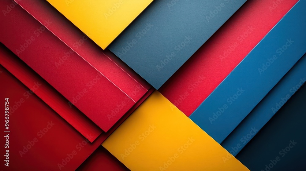 A close-up photograph of a colorful paper art piece composed of geometric shapes.